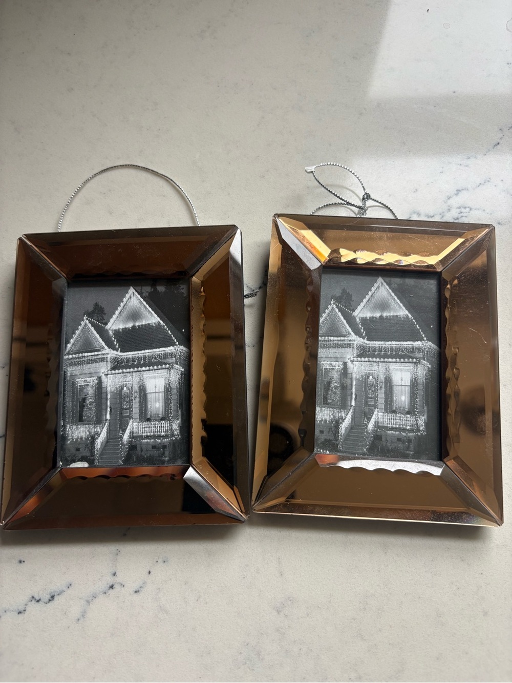 Restoration Hardware Decorative Amber Glass Photo Frames Ornaments wallet size